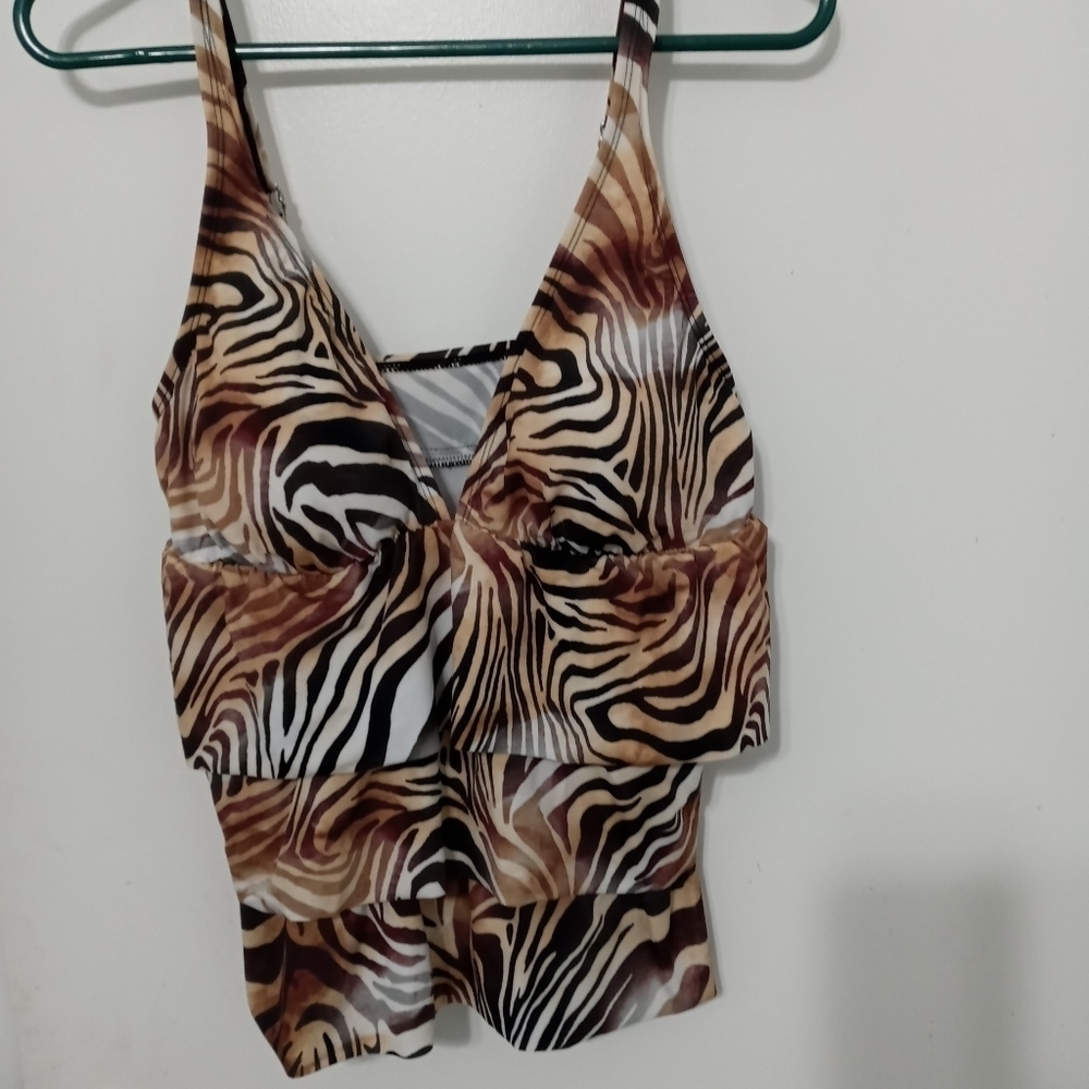 Jantzen Zebra Print Swim Top - Brown and White
